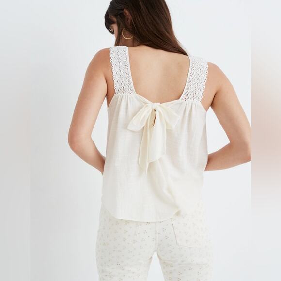 Madewell Crochet Tie-Back Tank Top in Cloud Lining ivory cream - Picture 2 of 9